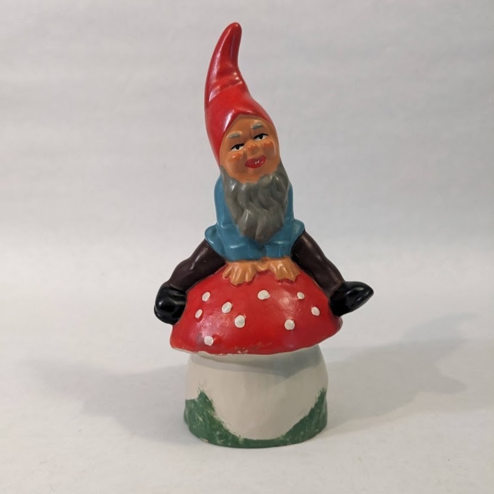 Vintage Heissner West Germany Gnome on Mushroom Ceramic Piggy Bank 526